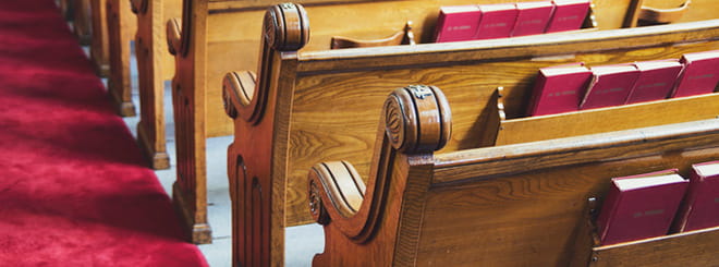 church pews with bible